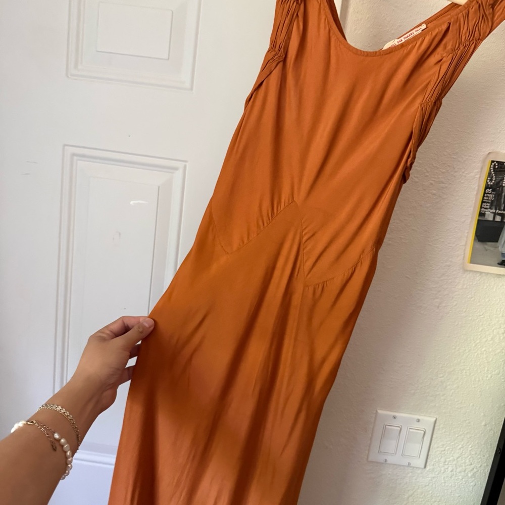 LILY ASHWELL for shabby chic rust orange v neck draped slip maxi dress - Picture 3 of 7